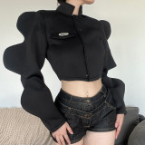 Women's fashion stand collar single breasted creative lantern sleeve jacket