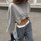 Women's fashion long sleeved short open navel loose casual hoodie