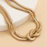 Metal Knot Flat Snake Chain Necklace Punk Style Hip Hop Geometric Collar Necklace