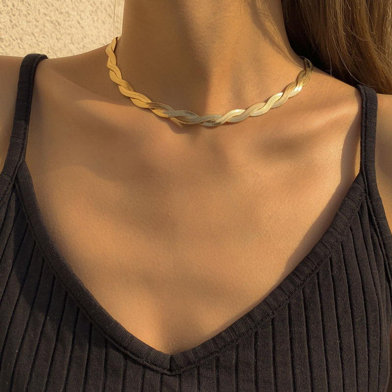 Flat Snake Bone Chain Necklace Female Hip Hop Simple Woven Soft Snake Bone Chain Collar Chain Necklace