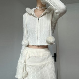 Casual basic simple fried dough twist texture short cardigan autumn and winter new wool splicing zipper hoodie