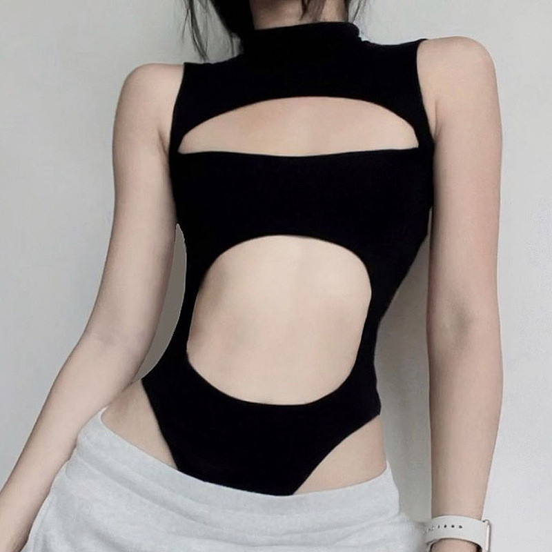 Solid Basic Hollow Back Slim Fit Top Pure Sexy Bodysuit