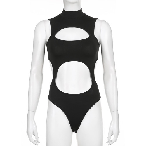 Solid Basic Hollow Back Slim Fit Top Pure Sexy Bodysuit