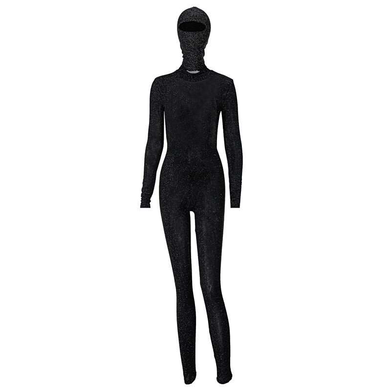 Long sleeve high neck open back one-piece pants sports jumpsuit