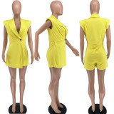 Casual women's solid color invisible zipper sexy small suit jumpsuit