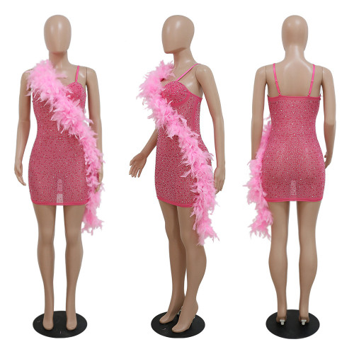 Sexy suspender perspective ironing feather dress for women's party