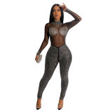 Sexy hot drilling mesh jumpsuit nightclub suit