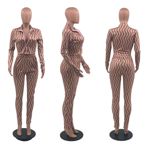 V-neck long sleeve printed tight suit