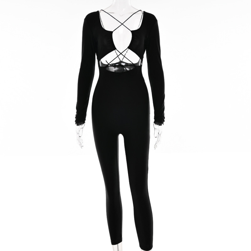 Women's sexy tight jumpsuit Fashion strap backless long sleeve jumpsuit