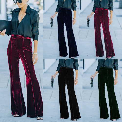 Collage gold velvet micro lapel pants High waist casual pants