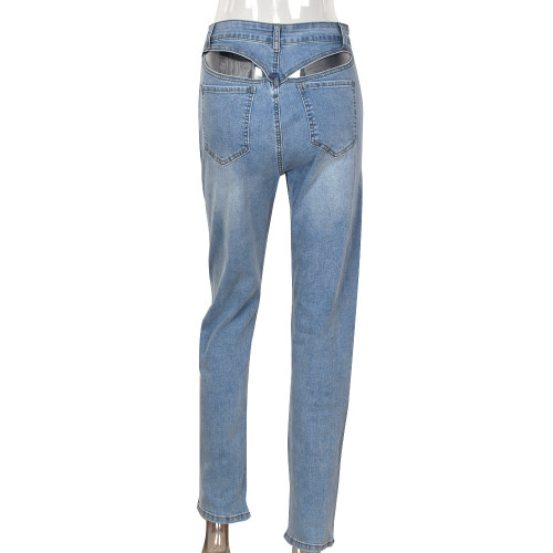 Sexy High Waist Denim Washed Hollow out Stretch Tights
