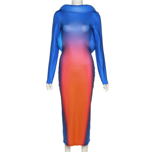 Fashion Trend Personality Contrast Cotton Backless Sexy Slim Dress