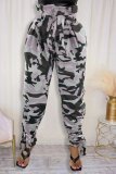 Women's casual sports camouflage printing basic regular high waist trousers