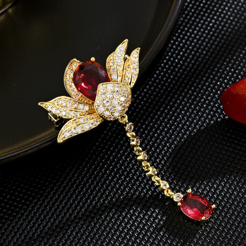 Tassel lotus brooch high-grade women's design sense cheongsam brooch suit chain decoration collar pin