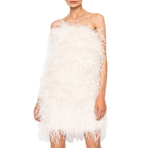 Women's party dress Sexy strapless skirt Bright feather dress