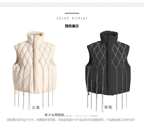 Small and popular loose waistcoat, diamond chain decoration, cotton clip sleeveless coat