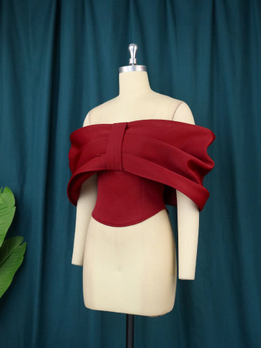 Bowknot bra off shoulder short top sexy style show white show thin red T-shirt vest
