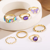 Personalized, fashionable, light and luxurious, purple diamond ring, adjustable ring, 7-piece set
