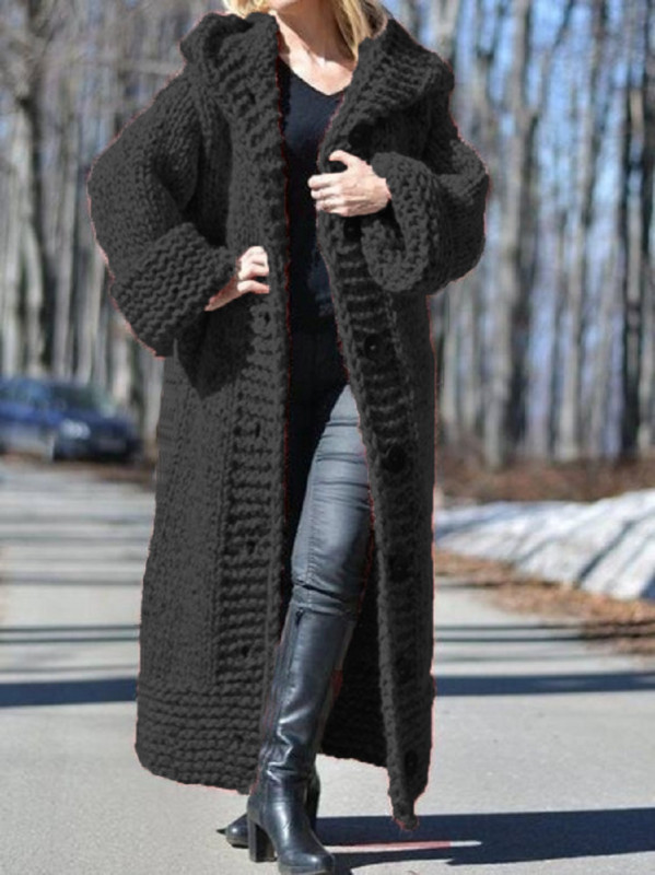 Hooded cardigan loose knit long coat C659526610350