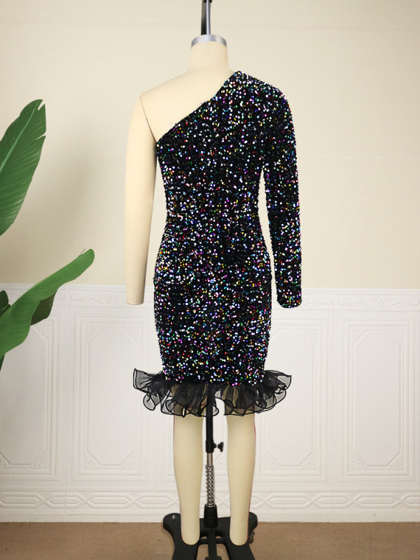 Temperament style colorful sequin dress