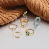 Alloy acrylic joint ring wholesale creative personality diamond inlaid snake shaped ring set 5 pieces