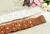 Women's flower elastic belt skirt belt sweet and versatile rhinestone thin waist dress accessories