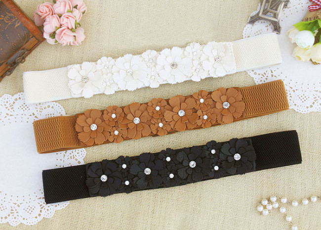 Women's flower elastic belt skirt belt sweet and versatile rhinestone thin waist dress accessories