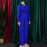 Fashion long sleeved solid casual wide leg outer size jumpsuit