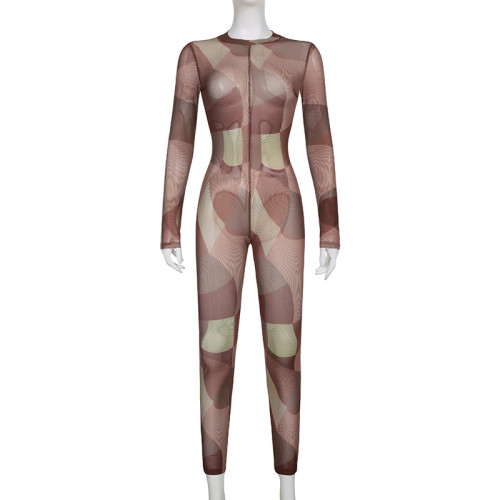Women's irregular lightweight printed long sleeve jumpsuit leggings