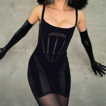 Women's Sexy Spice Girl Low cut Hollow Mesh Perspective Backless Slim Dress