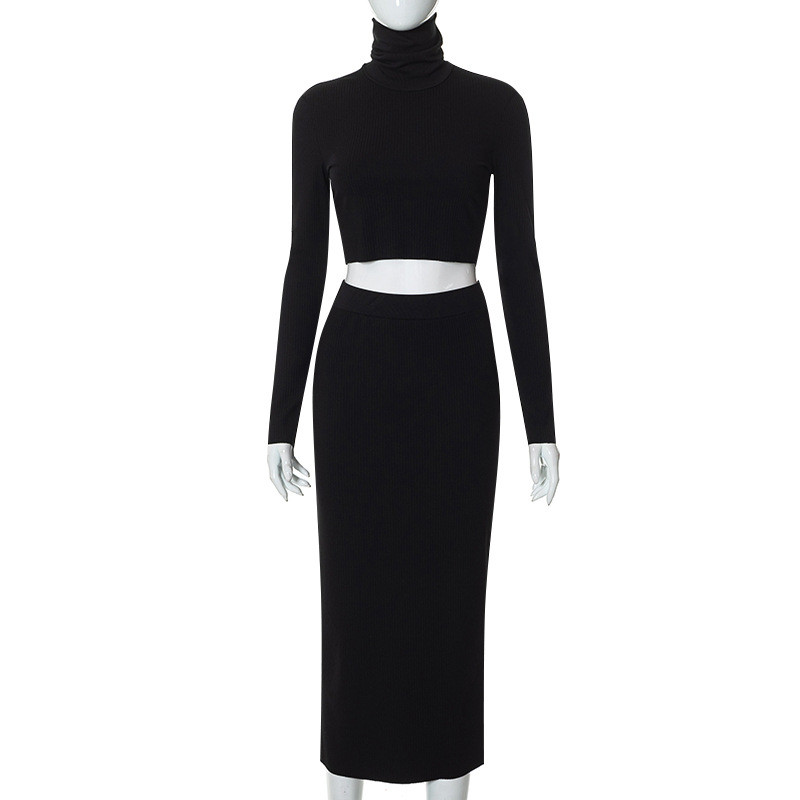 Sexy open navel long sleeve celebrity suit hip wrap skirt two-piece set