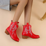 Oversized Women's Shoes Vintage Windmill Stitch Thick Heel Boots