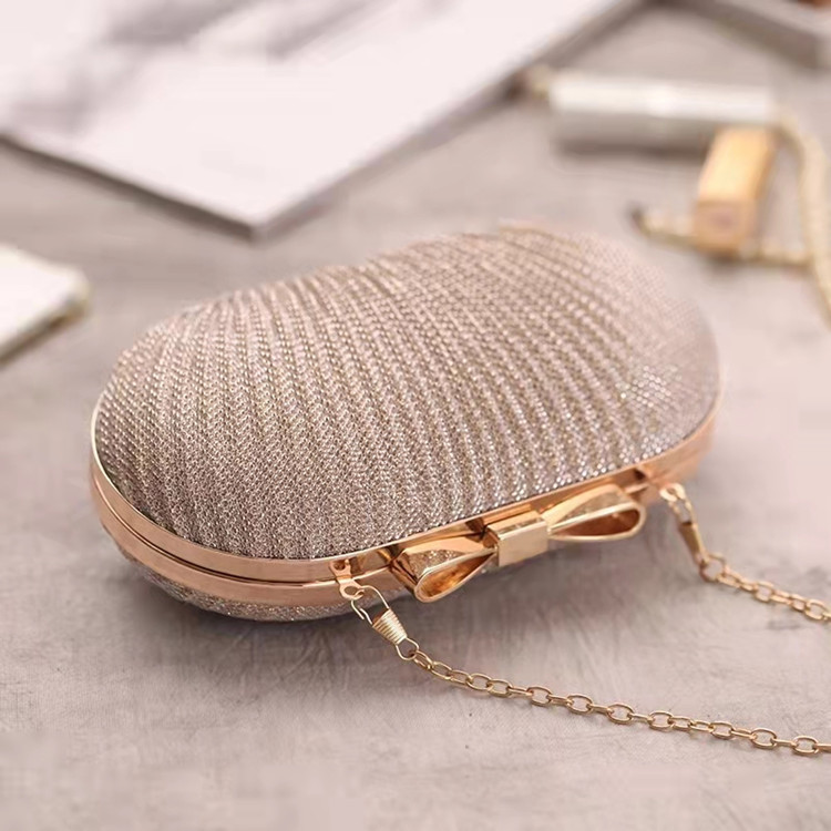 Fashion Pleated Butterfly Goose Egg Dinner Bag Oval Handbag Banquet Party Dress Chain Bag