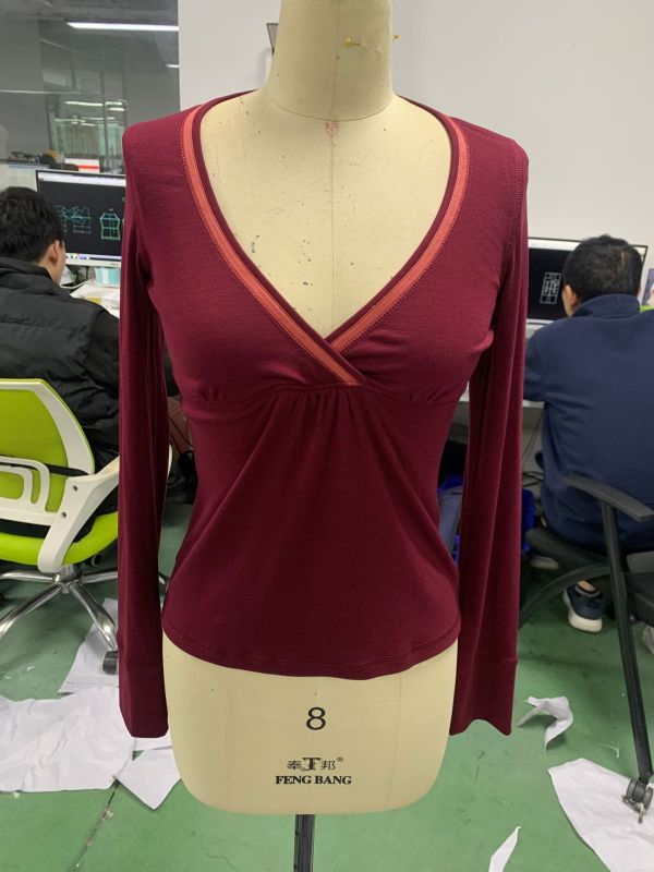 Women's Solid V-neck Splice Lace Edge Long Sleeve Pullover Basic Versatile T-shirt