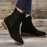 Oversized women's shoes, medium pile, pointed zipper, thick heel and ankle boots