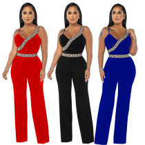 Solid sexy slim one-piece suspenders jumpsuit