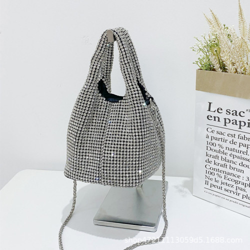 Water Diamond Vest Portable Bucket Bag Diamond Bag Chain Vegetable Basket Full Diamond One Shoulder Women's Bag