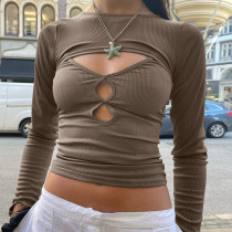 Women's fashion long sleeved blouse two piece hollow suspender vest
