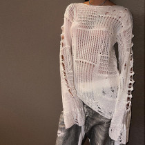 Slouchy wind hole hollowed sweater blouse