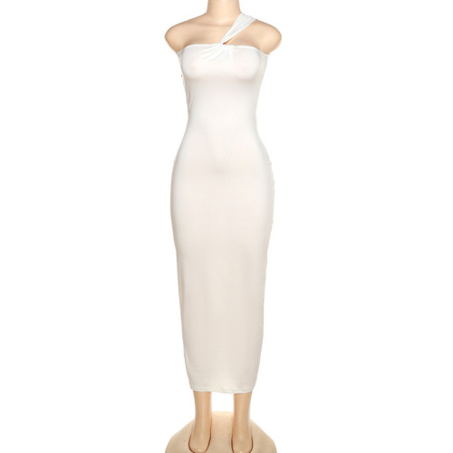 Women's fashion sexy sloping shoulder backless slim bag hip temperament dress