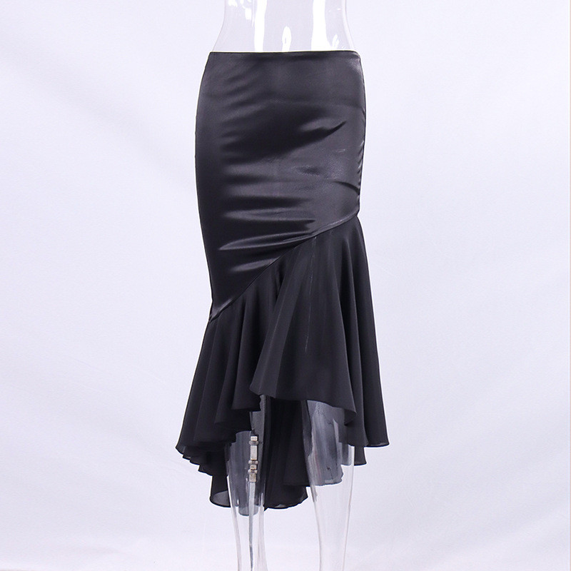 Fashionable fishtail skirt Sexy diced chiffon long high waist pleated hip wrap skirt
