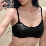 Fashionable sexy solid color slim open navel sling bra