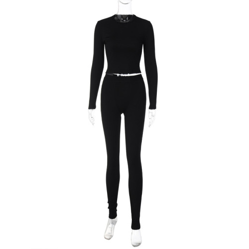Fashion round neck long sleeve top slim exercise yoga pants suit