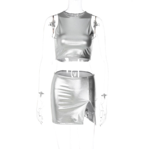 Solid short vest sexy bag hip skirt two-piece suit