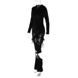 Lace up Hollow out Pants Hooded Long Sleeve Slim Bodysuit