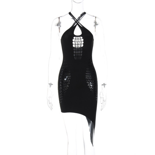 Fashion sexy backless slim cut out solid suspender dress