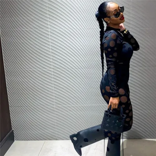 Fashion sexy hollow solid color high elastic tight long suit