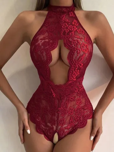 Sexy Lace Perspective Open Crotch Bodysuit