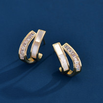 Luxury double layered irregular zircon shell earrings S925 silver needle earrings Luxury double layered irregular zircon shell earrings S925 silver needle earrings