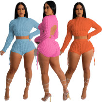 Fashion sexy popcorn backless two-piece set